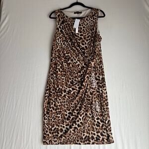 NWT Catherine Malandrino Leopard Print Sleeveless Ruched Dress L – $108 Retail